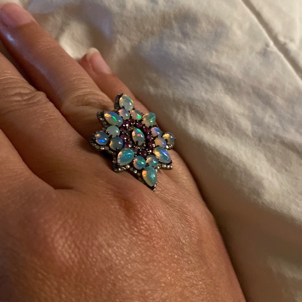 Opal Star Ring With Ruby And Diamonds Set In Ster… - image 3